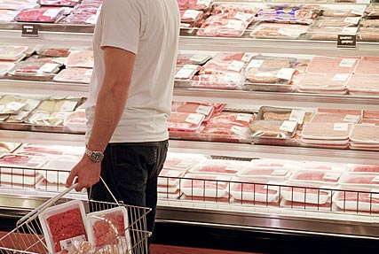 Meat cooler at grocery store