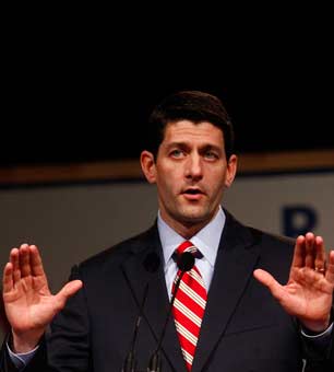 Rep. Paul Ryan (R-Wis.) speaks during a campaign event for former Massachusetts Gov. Mitt Romney at Lawrence University in Appleton, Wisconsin, March 30, 2012. (Photo: Eric Thayer / The New York Times)